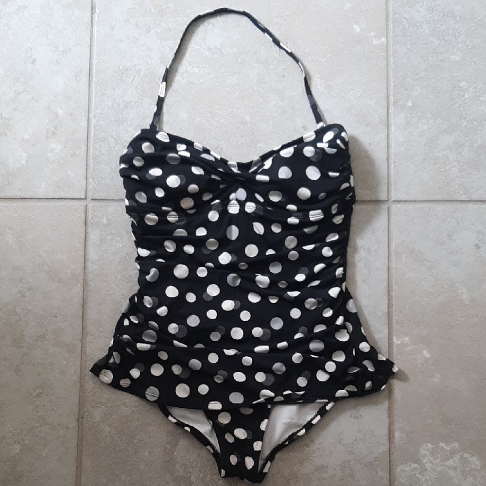 Jantzen Black and White Polka Dot Kids Swim One Piece